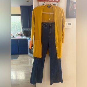 ModCloth piped flare denim & Cardigan